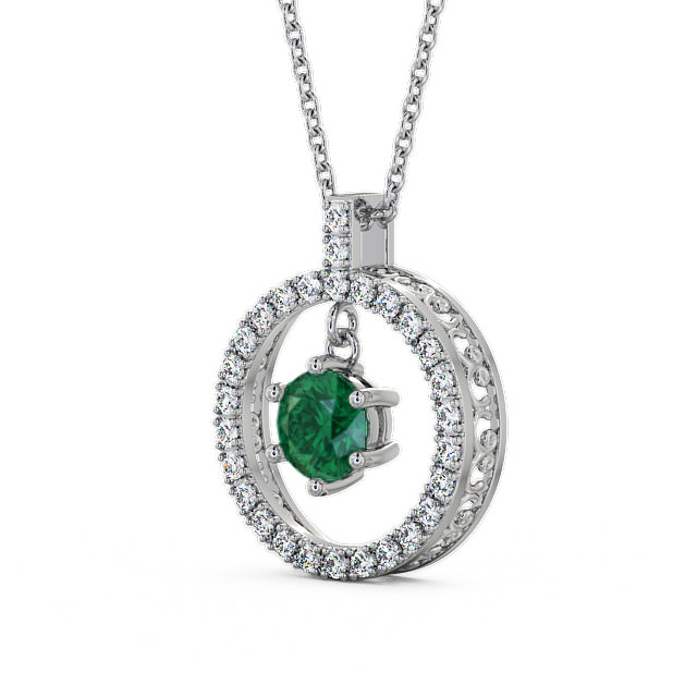 Circle Emerald and Diamond 1.36ct Pendant 18K White Gold - Carey PNT5GEM_WG_EM_THUMB2