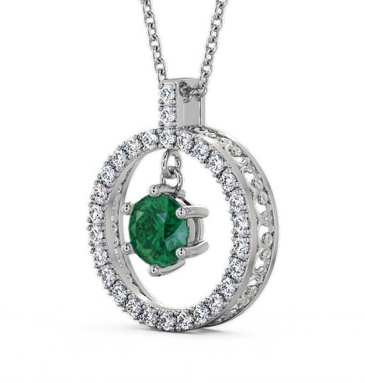 Circle Emerald and Diamond 1.36ct Pendant 18K White Gold PNT5GEM_WG_EM_THUMB1