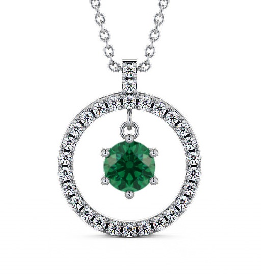  Circle Emerald and Diamond 1.36ct Pendant 18K White Gold - Carey PNT5GEM_WG_EM_THUMB2 