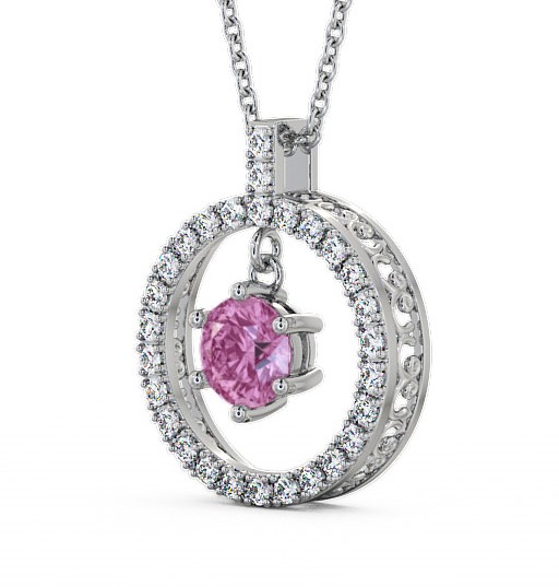 Circle Pink Sapphire and Diamond 1.56ct Pendant 18K White Gold PNT5GEM_WG_PS_THUMB1