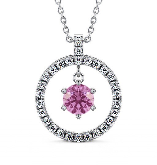 Circle Pink Sapphire and Diamond 1.56ct Pendant 18K White Gold PNT5GEM_WG_PS_THUMB2 