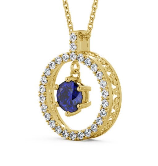 Circle Blue Sapphire and Diamond 1.56ct Pendant 9K Yellow Gold PNT5GEM_YG_BS_THUMB1