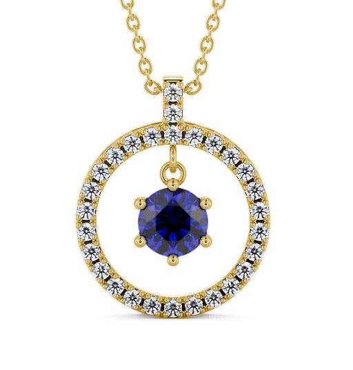  Circle Blue Sapphire and Diamond 1.56ct Pendant 18K Yellow Gold - Carey PNT5GEM_YG_BS_THUMB2 