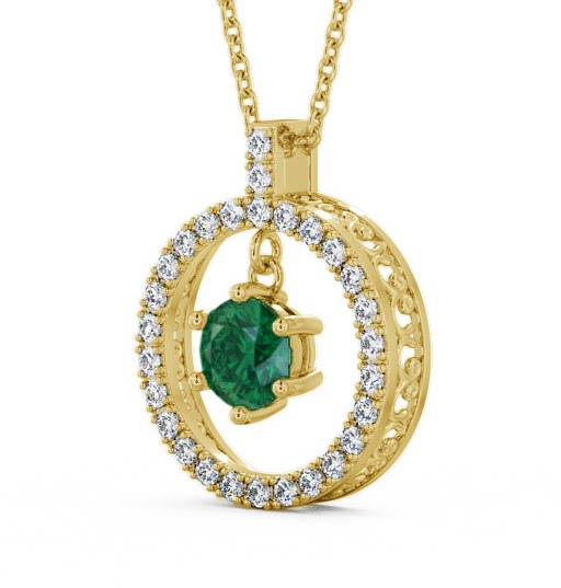 Circle Emerald and Diamond 1.36ct Pendant 18K Yellow Gold - Carey PNT5GEM_YG_EM_THUMB1 