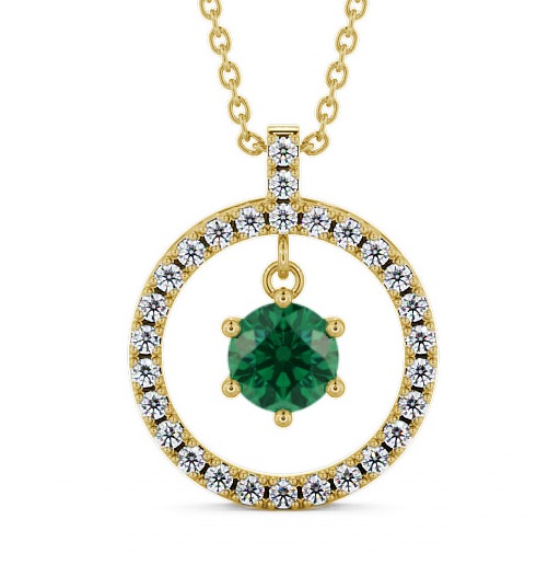  Circle Emerald and Diamond 1.36ct Pendant 18K Yellow Gold - Carey PNT5GEM_YG_EM_THUMB2 