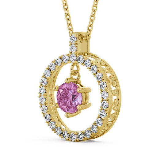 Circle Pink Sapphire and Diamond 1.56ct Pendant 9K Yellow Gold PNT5GEM_YG_PS_THUMB1