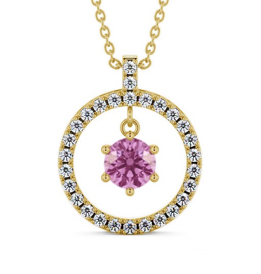  Circle Pink Sapphire and Diamond 1.56ct Pendant 18K Yellow Gold - Carey PNT5GEM_YG_PS_THUMB2 