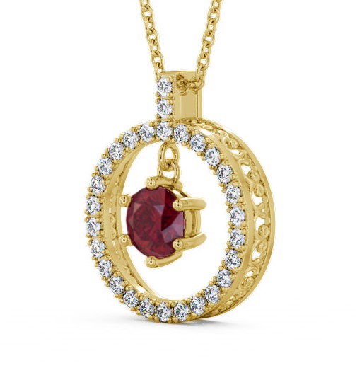 Circle Ruby and Diamond 1.56ct Pendant 9K Yellow Gold PNT5GEM_YG_RU_THUMB1