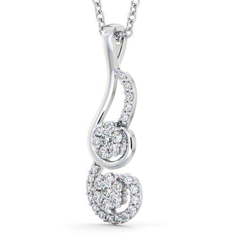 Drop Round Diamond 0.40ct Swirling Cluster Pendant 18K White Gold PNT61_WG_THUMB1