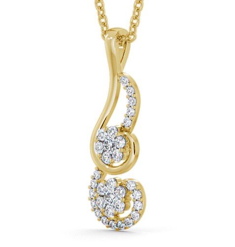 Drop Round Diamond 0.40ct Swirling Cluster Pendant 18K Yellow Gold PNT61_YG_NECK 