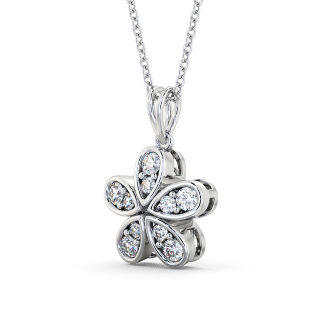 Flower Shaped Diamond Pendant 18K White Gold - Firle PNT65_WG_SIDE