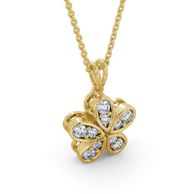 Flower Shaped Diamond Pendant 9K Yellow Gold - Firle PNT65_YG_FLAT