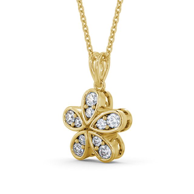 Flower Shaped Diamond Pendant 18K Yellow Gold - Firle PNT65_YG_SIDE