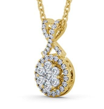 Cluster Round Diamond 0.42ct Crossover Bail Pendant 18K Yellow Gold PNT67_YG_THUMB1