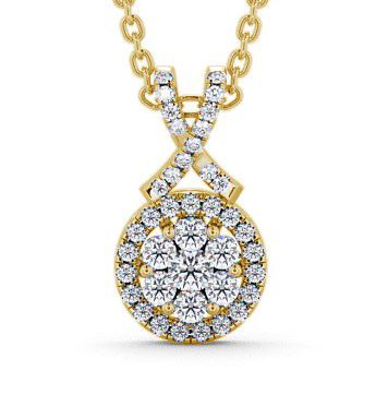 Cluster Round Diamond 0.42ct Crossover Bail Pendant 18K Yellow Gold PNT67_YG_THUMB2 