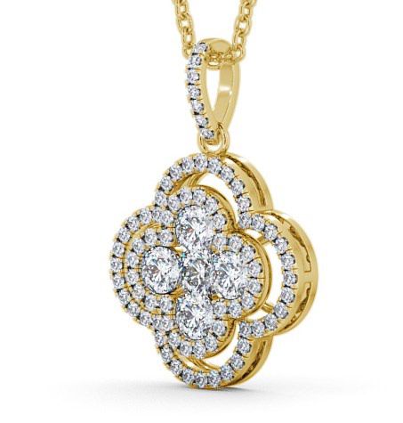 Cluster Round Diamond 0.48ct Clover Design Pendant 18K Yellow Gold PNT69_YG_THUMB1 