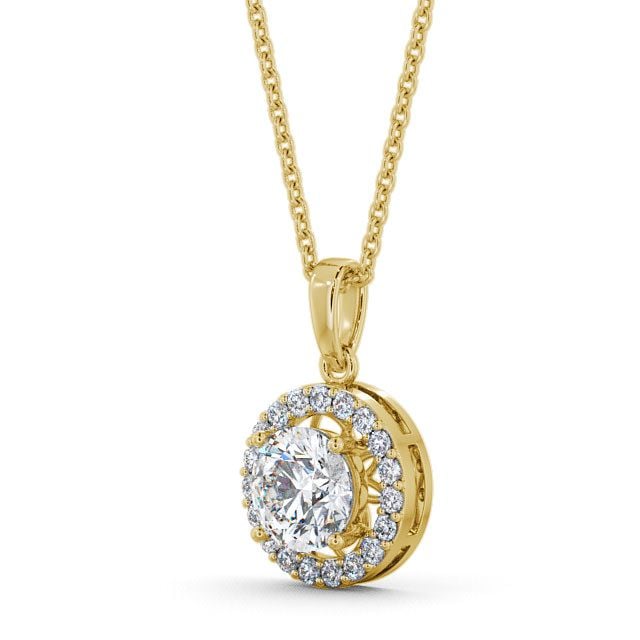 Halo Round Diamond Pendant 18K Yellow Gold - Clara PNT6_YG_SIDE