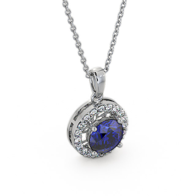 Halo Blue Sapphire and Diamond 1.43ct Pendant 18K White Gold - Clara PNT6GEM_WG_BS_THUMB2