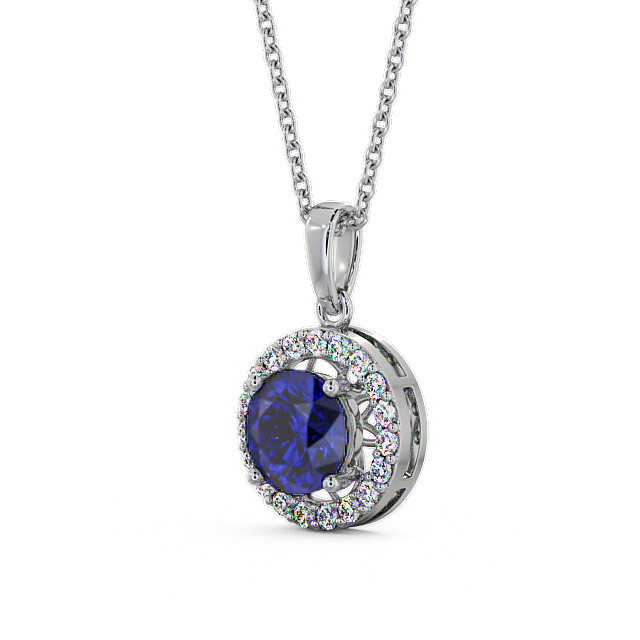Halo Blue Sapphire and Diamond 1.43ct Pendant 18K White Gold - Clara PNT6GEM_WG_BS_THUMB2