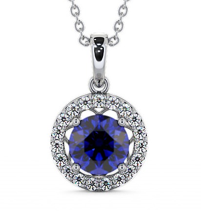  Halo Blue Sapphire and Diamond 1.43ct Pendant 9K White Gold - Clara PNT6GEM_WG_BS_THUMB2 