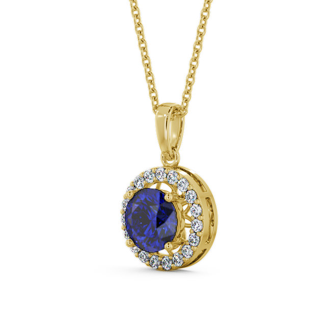Halo Blue Sapphire and Diamond 1.43ct Pendant 18K Yellow Gold - Clara PNT6GEM_YG_BS_THUMB2