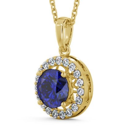 Halo Blue Sapphire and Diamond 1.43ct Pendant 18K Yellow Gold - Clara PNT6GEM_YG_BS_THUMB1