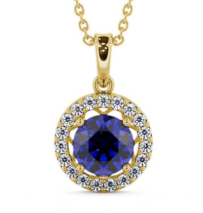  Halo Blue Sapphire and Diamond 1.43ct Pendant 18K Yellow Gold - Clara PNT6GEM_YG_BS_THUMB2 