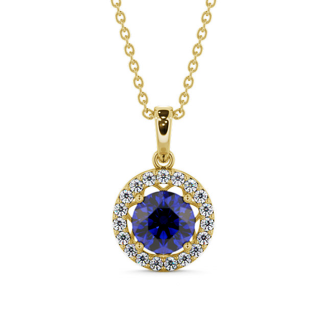 Halo Blue Sapphire and Diamond 1.43ct Pendant 18K Yellow Gold - Clara PNT6GEM_YG_BS_THUMB2