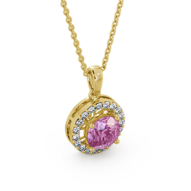 Halo Pink Sapphire and Diamond 1.43ct Pendant 18K Yellow Gold - Clara PNT6GEM_YG_PS_THUMB2