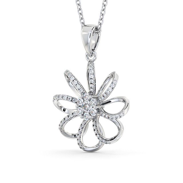 Flower Shaped Diamond 0.45ct Pendant 9K White Gold - Banavie PNT72_WG_SIDE