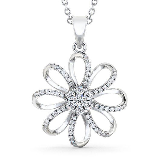 Banavie Floral Design Cluster Pendant Round Diamond 0.45ct PNT72_WG_THUMB2 