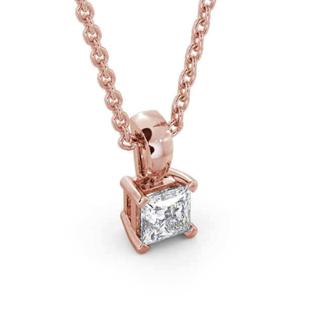 Princess Solitaire Four Claw Stud Diamond Pendant 18K Rose Gold - Langal PNT81_RG_FLAT
