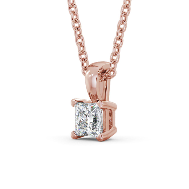 Princess Solitaire Four Claw Stud Diamond Pendant 18K Rose Gold - Langal PNT81_RG_SIDE
