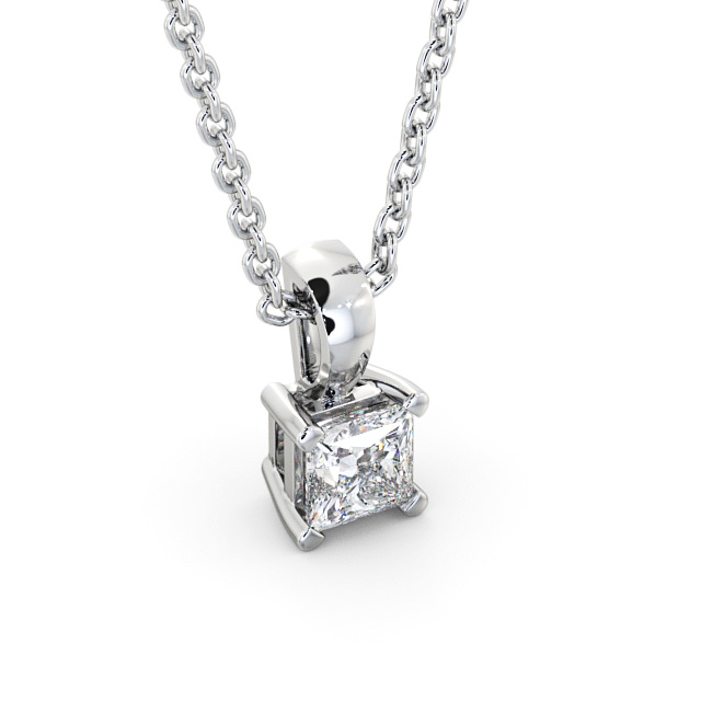 Princess Solitaire Four Claw Stud Diamond Pendant 18K White Gold - Langal PNT81_WG_FLAT