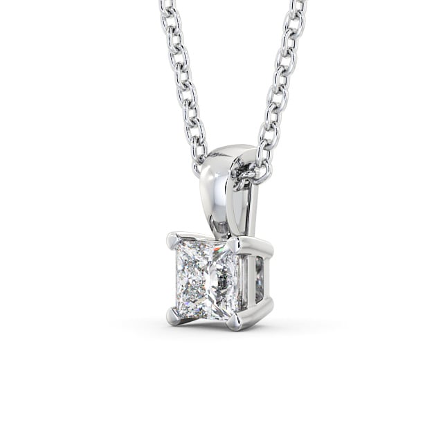 Princess Solitaire Four Claw Stud Diamond Pendant 9K White Gold - Langal PNT81_WG_SIDE