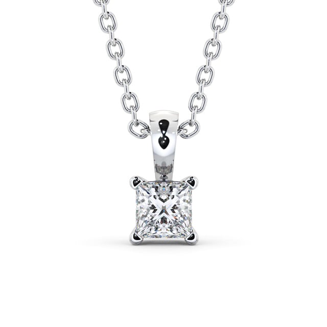 Princess Solitaire Four Claw Stud Diamond Pendant 18K White Gold - Langal PNT81_WG_UP