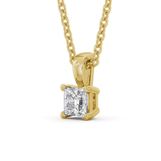 Princess Solitaire Four Claw Stud Diamond Pendant 18K Yellow Gold - Langal PNT81_YG_SIDE