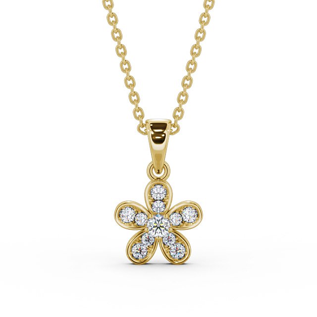 Floral Design Diamond Pendant 18K Yellow Gold - Tosca PNT87_YG_UP