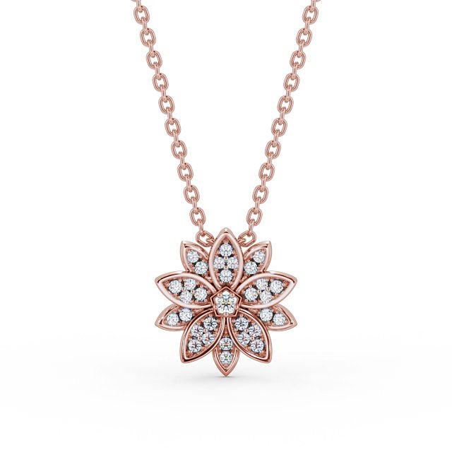 Floral Design Diamond Pendant 9K Rose Gold - Gloria PNT89_RG_UP