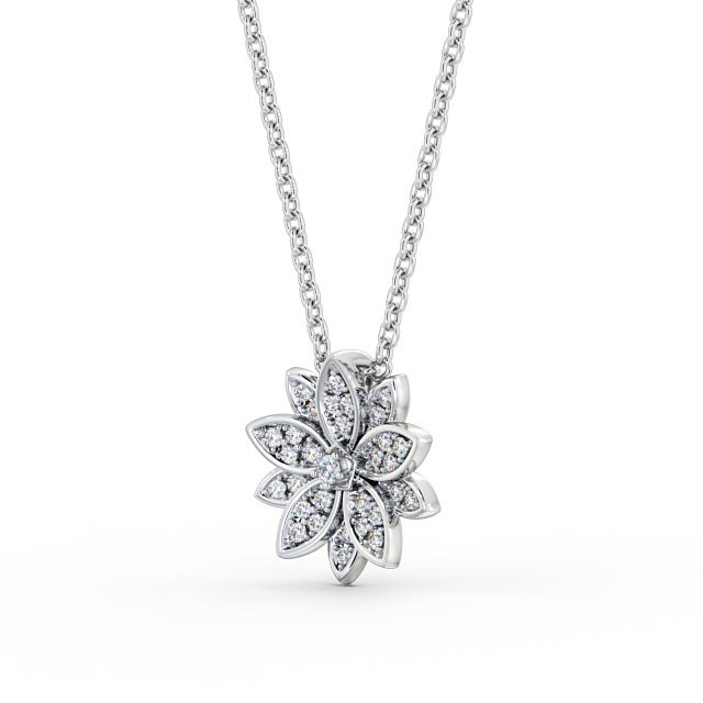 Floral Design Diamond Pendant 9K White Gold - Gloria