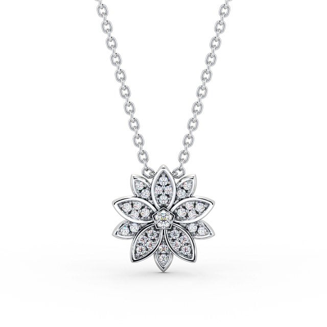 Floral Design Diamond Pendant 18K White Gold - Gloria PNT89_WG_UP