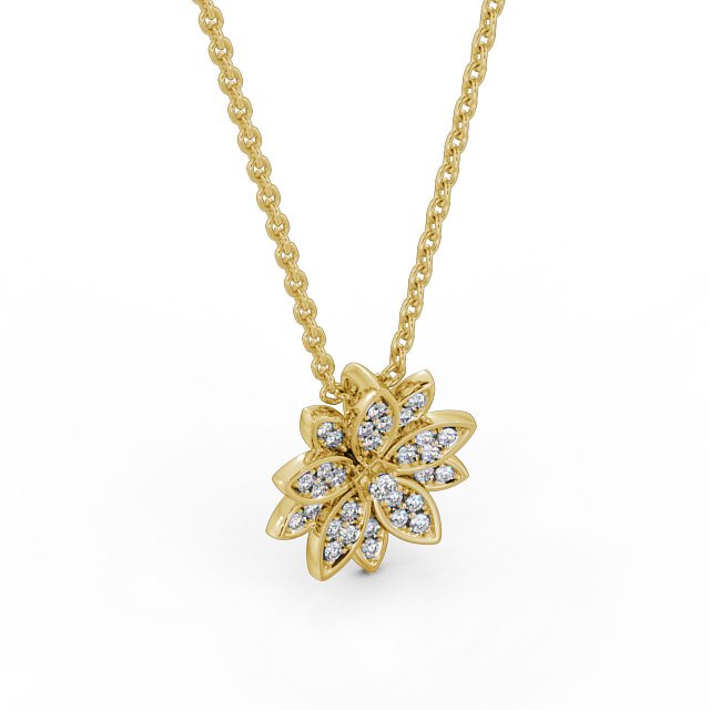 Floral Design Diamond Pendant 18K Yellow Gold - Gloria PNT89_YG_FLAT