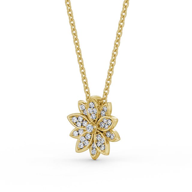 Floral Design Diamond Pendant 18K Yellow Gold - Gloria PNT89_YG_SIDE