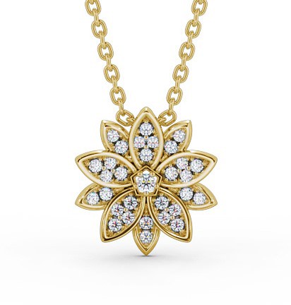 Floral Design Diamond Pendant 9K Yellow Gold - Gloria PNT89_YG_THUMB2 
