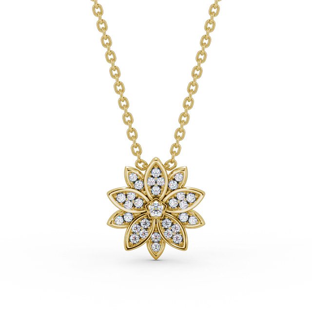 Floral Design Diamond Pendant 18K Yellow Gold - Gloria PNT89_YG_UP
