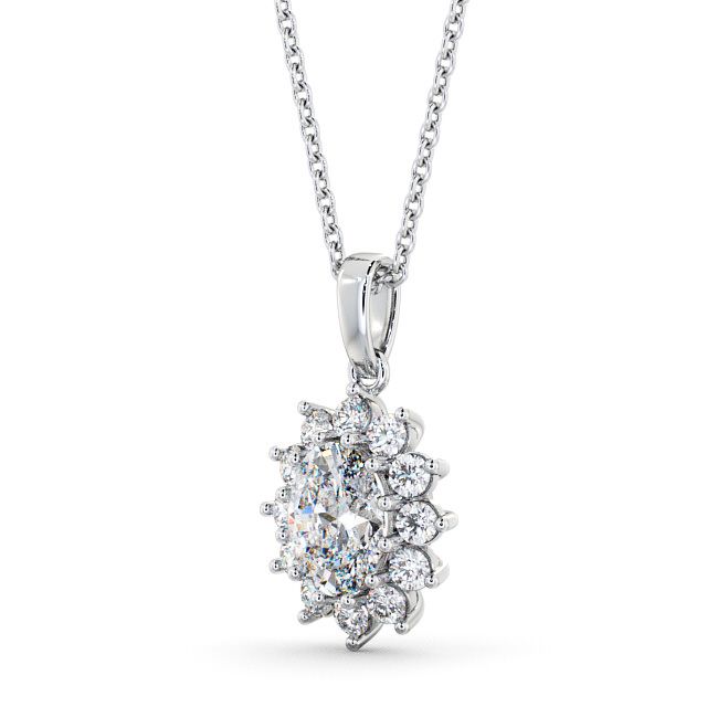 Cluster Oval Diamond Pendant 9K White Gold - Moselle PNT8_WG_SIDE