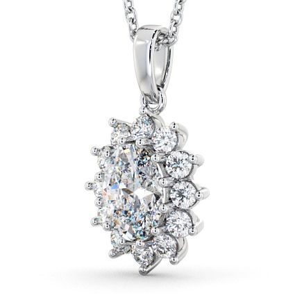 Cluster Oval Diamond Halo Style Pendant 18K White Gold PNT8_WG_THUMB1 