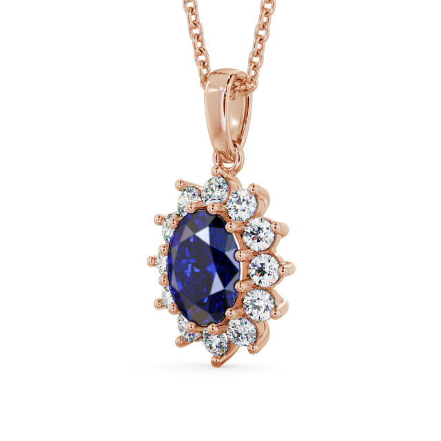 Cluster Blue Sapphire and Diamond 2.03ct Pendant 9K Rose Gold - Moselle