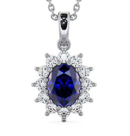  Cluster Blue Sapphire and Diamond 2.03ct Pendant 18K White Gold - Moselle PNT8GEM_WG_BS_THUMB2 