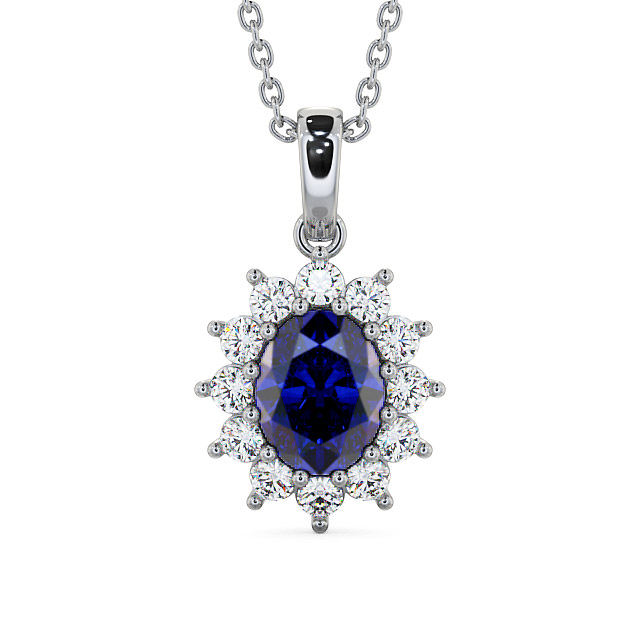 Cluster Blue Sapphire and Diamond 2.03ct Pendant 18K White Gold - Moselle PNT8GEM_WG_BS_THUMB2